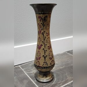 Vintage Etched Metal Vase